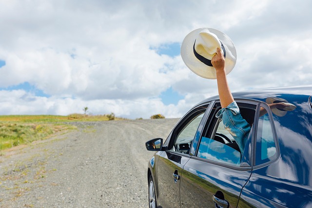 「自分自身を取り戻していく旅」のイメージを、車の窓から帽子を持つ手を出している画像で表現