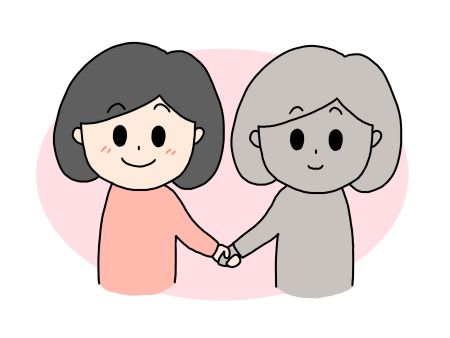 自分の価値を認めるイメージを、ネガティブな自分と握手する女性のイラストで表現