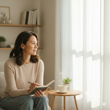 自分自身と嘘のない、穏やかな対話をしているイメージ